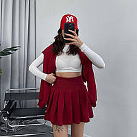 RAY Женский однотонный прогулочный костюм двойка худи и юбка плиссе (черный, беж, графитовый, красный, меланж)