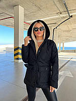 ВАУ! Женская весенняя куртка из плащевки на кнопках с капюшоном (черный, темная пудра, электрик); в размерах