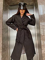 Женское базовое кашемировое длинное пальто с поясом без застежки (черный, марсала, графитовый); размер: 42-46