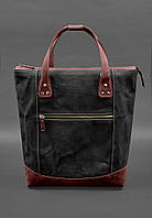 Сумка-рюкзак из канваса и натуральной бордовой кожи BlankNote UN, код: 8321916