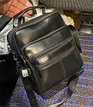 Шкіряна сумка чоловіча через плече es8723 чорна барсетка 22х19см, фото 5