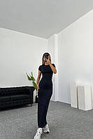 ШОК! Женское стильное платье в длине макси с коротким рукавом, вискоза ткань (черный, графитовый); размер: