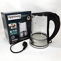 Rainberg RB704: Стеклянный Электрический Чайник на 2 Литра с LED Подсветкой (2200W, Черный