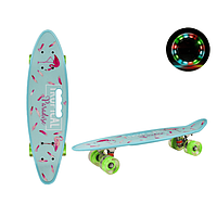 Пенни борд ToyCloud мятный с фламинго, колеса со светом (60 см) SC20521
