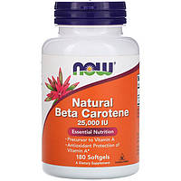 Витамин A NOW Foods Natural Beta Carotene 25000 IU 180 Softgels FT, код: 7576355
