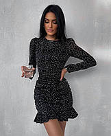 Романтическое Облегающее по фигуре Женское Мини платье из Софта в горошек Черного цвета