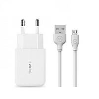 Комлект зарядного устройства WK WP-U60m Suda 2.4A 2USB USB МicroUSB 220V EU Белый VA, код: 8405374