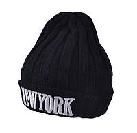 Шапка Jsstore Нью-Йорк New York з великим в'язанням One size Чорна PK, код: 6874419
