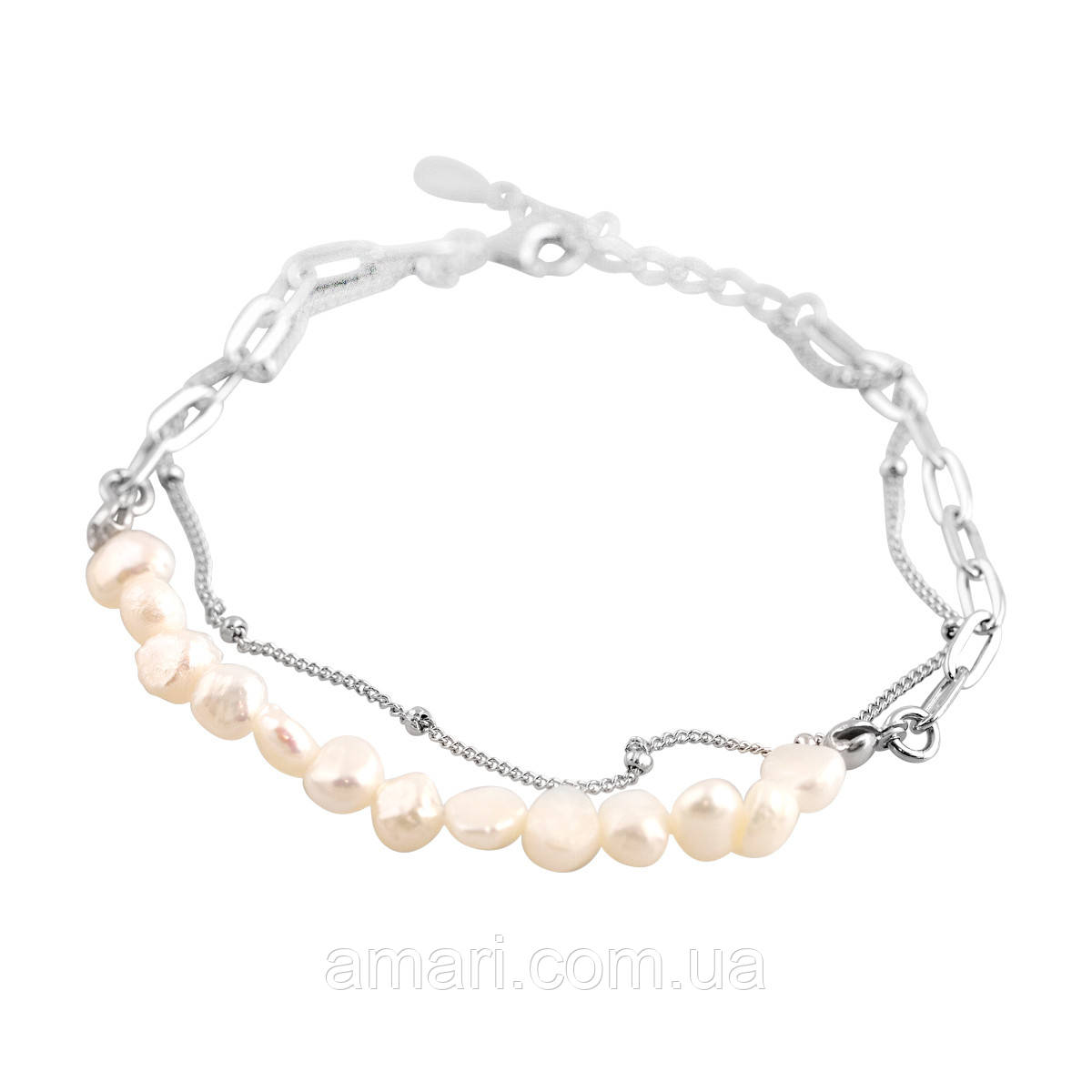 Срібний браслет Komilfo з натуральними перлами барочним, вага виробу 4,58 г (2109464) 1720 розмір, фото 1
