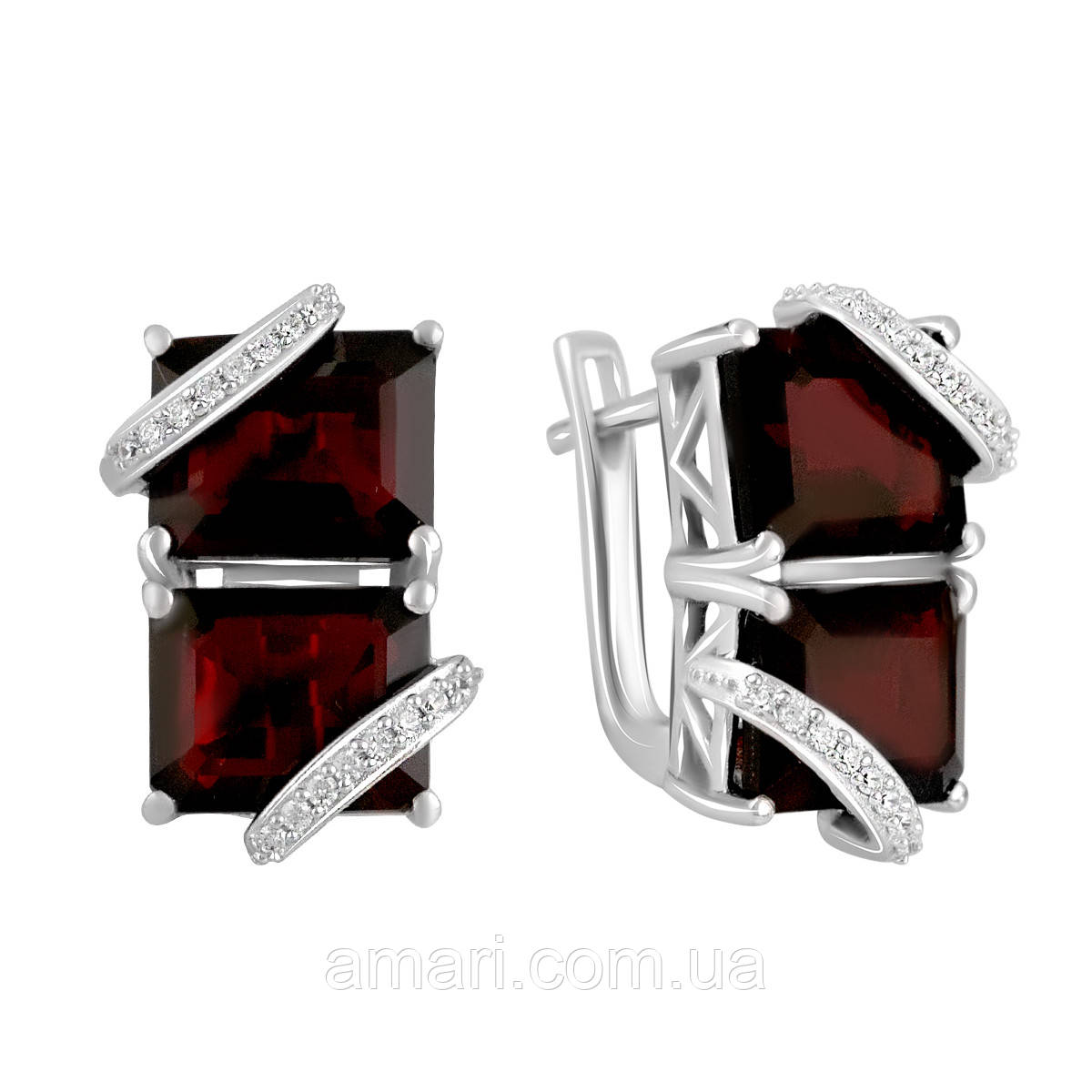 Срібні сережки Komilfo з натуральним гранатом 14.499ct (2110149)