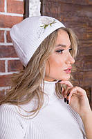 Женская белая шапка с цветочной вышивкой 167R7782 Ager one size DS, код: 8236476