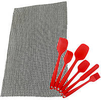 Антипригарный коврик-сетка для BBQ 40х33 см и Набор кухонных принадлежностей 6 в 1 Red (vol-1 UN, код: 2647525