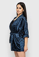 Комплект Париж велюр тройка Ghazel 17111-12 8 Синий халат Черный комплект 52 UM, код: 7358451