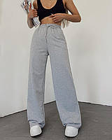 ВАУ! Женские свободные теплые штаны на резинке с затяжками внизу, осень-зима (черный, серый); размер: 42-46 Серый