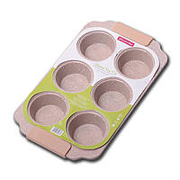 Форма-планшет для выпечки кексов Kamille Marble 30 х 18 см 6 ячеек Бежевый FT, код: 7409704