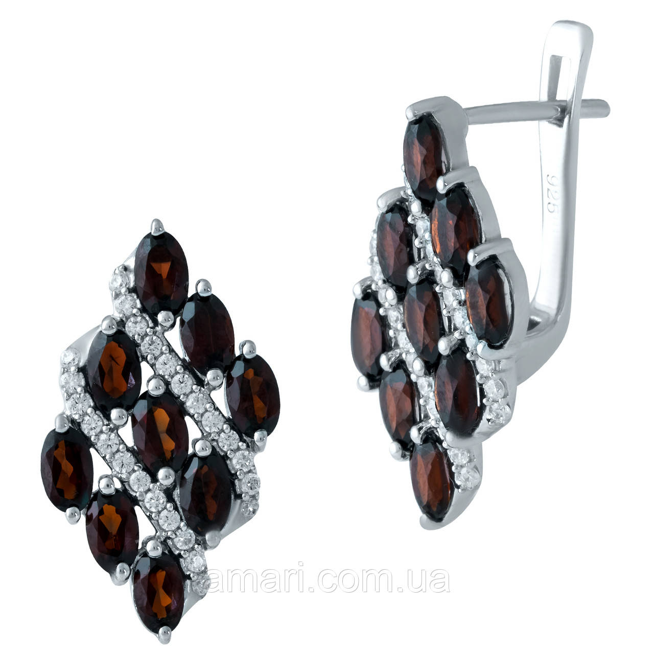 Срібні сережки Komilfo з натуральним гранатом 6.05ct (1938539)