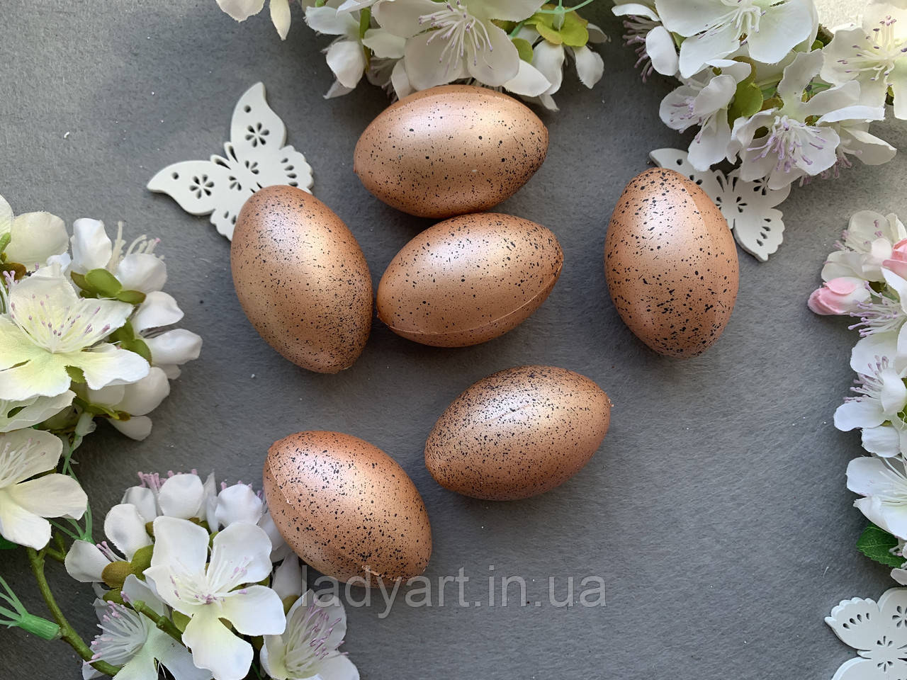 Набір яєць з пластику пеламутр крапинка 6 шт/уп., 6 см, персикового кольору, фото 1