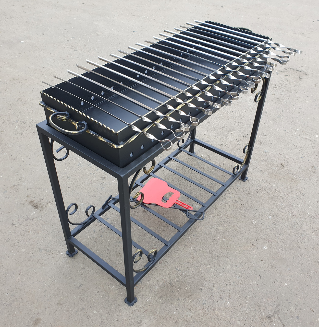 Мангал садовий на 18 шампурів (жаровня + стійка прямокутна) сталь 4 мм, фото 1