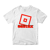 Футболка белая с принтом онлайн игры Roblox Красно-белая надпись лого R Роблокс Roblox Кавун ST, код: 8379823