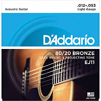 Струны для акустической гитары 6 шт D'Addario EJ11 80 20 Bronze Light Acoustic Guitar Strings FT, код: 2660096