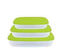 Набір прямокутних контейнерів для харчових продуктів 3 шт Алеана зелений 167020 DS, код: 8196572