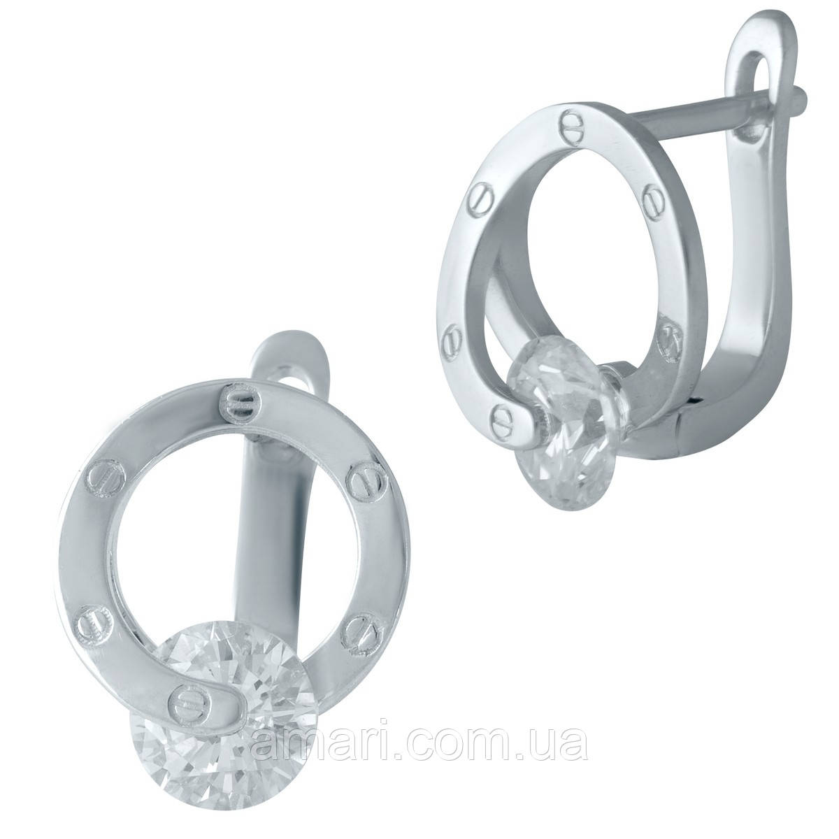 Срібні сережки Komilfo з фіанітами (1985625), фото 1