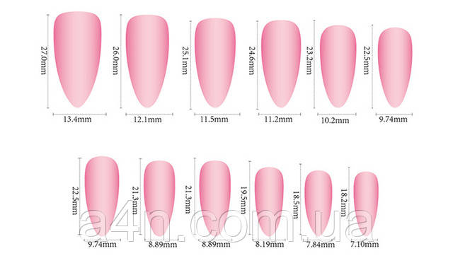 Накладные ногти - Интернет-магазин A4N Размеры накладных ногтей