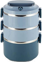 Ланч-бокс трехуровневый пластик и нержавеющая сталь синий 2400мл Kamille DP112990 UN, код: 7427997