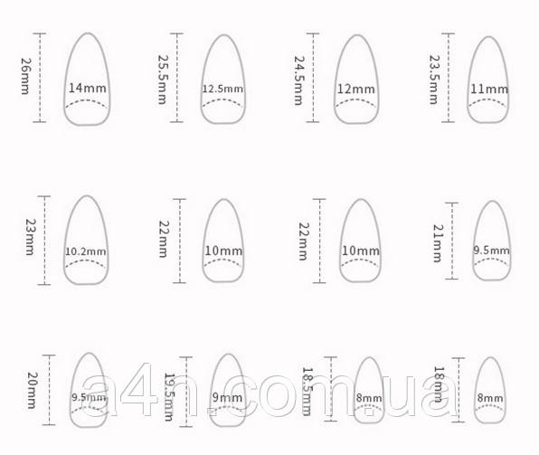 Размеры накладных ногтей