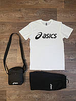 Летний мужской комплект шорты барсетка футболка (Асикс) Asics, хлопок