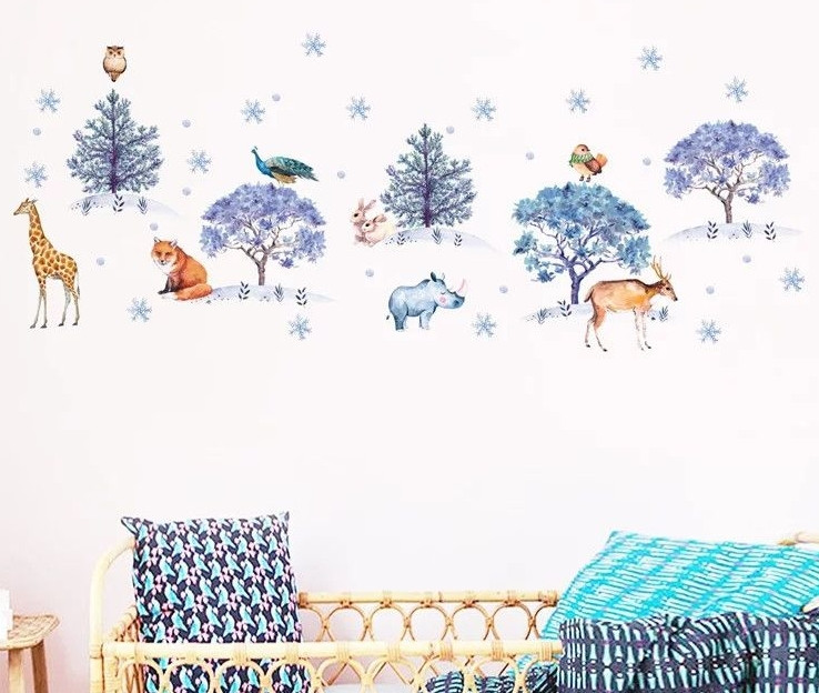 Вінілові наклейки на стіну Звірі в зимовому зоопарку (лист 60 х 90 см) Б77