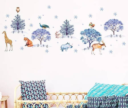 Вінілові наклейки на стіну Звірі в зимовому зоопарку (лист 60 х 90 см) Б77, фото 1