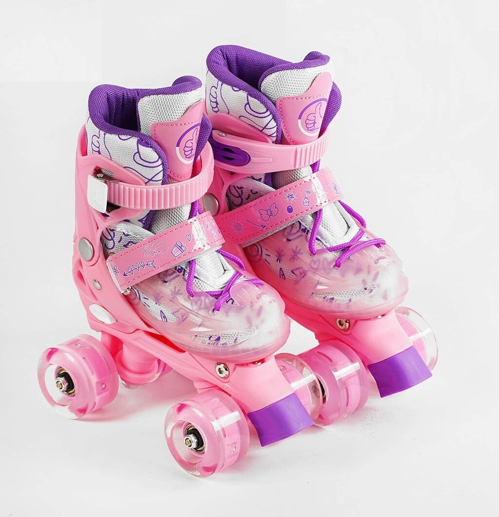 Ролики квади розсувні для дівчаток Best Roller 12188-XS розмір 27-30 Рожеві Дитячі ролики що світяться