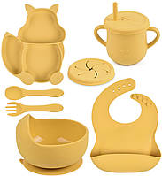 Набор детской силиконовой посуды тарелка слюнявчик тарелка для супа ложка вилка поильник 2Lif UM, код: 7824029