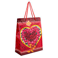Сумочка подарочная пластиковая с ручками Gift bag Сердца и розы 23х18х7.5 см Красный (27323) VA, код: 7750644