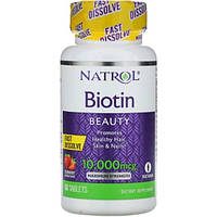 Биотин Natrol Biotin, Maximum Strength 10000 mcg 60 Tabs Strawberry Flavor NTL-06885 BX, код: 7517999