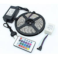 Светодиодная лента LED 3528 RGB комплект 5 метров, разноцветная + пульт ДУ HMD 136-13128160 FS, код: 8202792