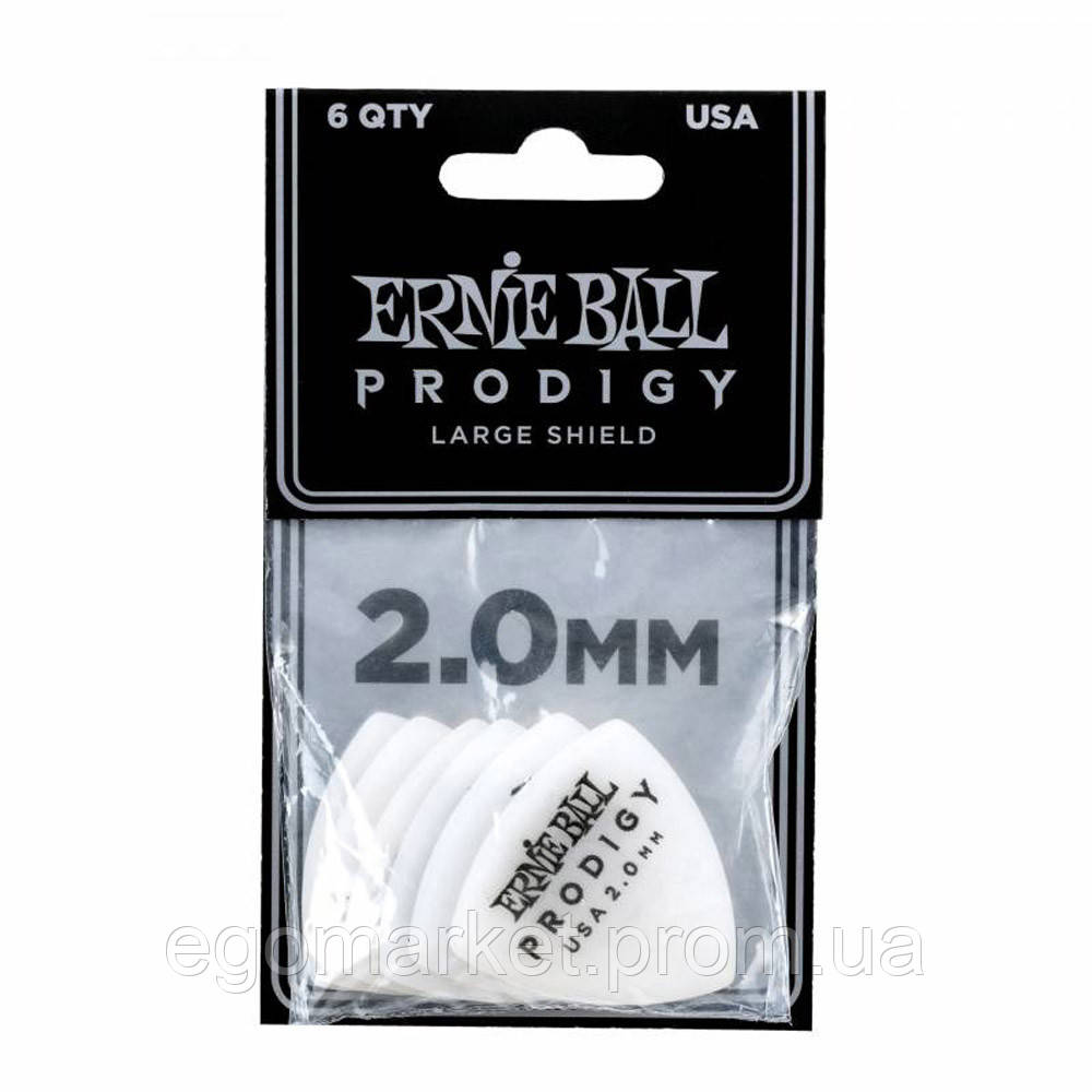 Медіатори Ernie Ball 9338 White Large Shield Prodigy Picks 6-Pack 2.0 mm (6 шт.) EM, код: 6557109