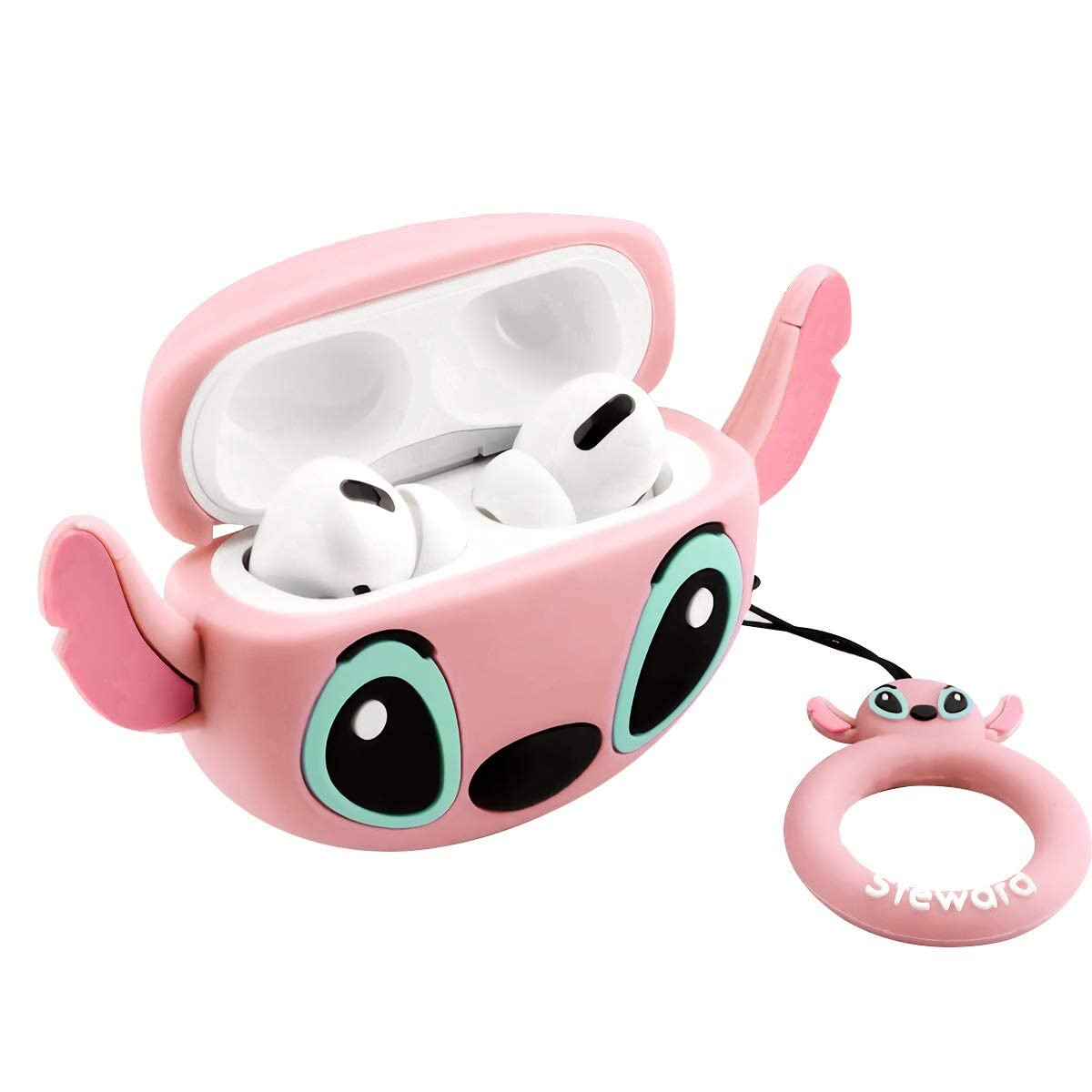 Силіконовий чохол Alitek для навушників Apple AirPods Pro + кільце Стіч Рожевий