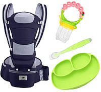 Хипсит Эрго-рюкзак кенгуру переноска силиконовая тарелка с ложкой и детский ниблер Baby Carri SN, код: 7466217