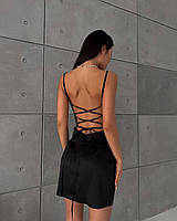 ШОК! Женское романтичное черное платье на бретельках с открытой спиной на шнуровке; размер: 42-44, 44-46