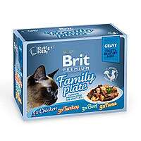 Влажный корм для кошек Brit Premium Cat Family Plate Gravy pouches 1.02 кг (111257 422) VA, код: 7591151