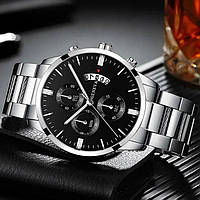 Качественные модные круглые кварцевые серебряные часы с металлическим ремешком GF