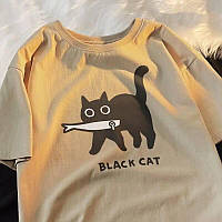 Жіноча оверсайз футболка с принтом Чорний Кіт