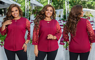 Жіноча святкова блузка з вишивкою на рукавах, батал великі розміри