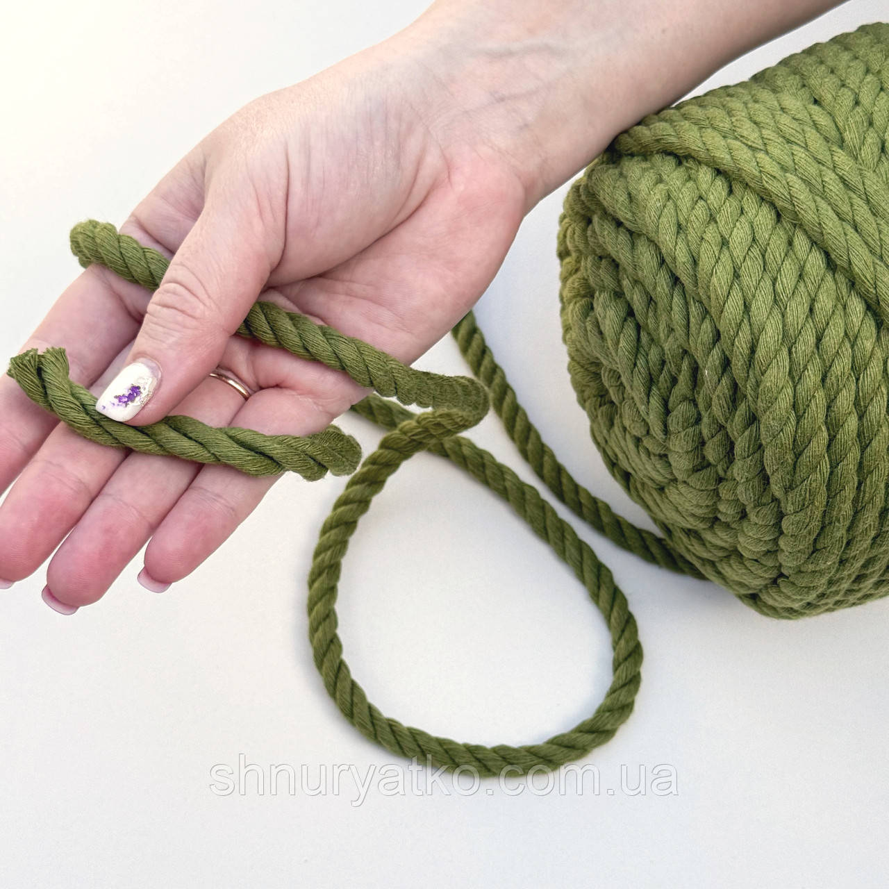 Шнур кручений зелений хакі 9 мм 55м, (№787) бавовняний роуп для макраме 9 мм, rope macram 9 mm, шнур для в'язання