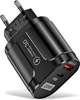 Зарядний пристрій мережевий Xiamen USB Type-C Super Charge Quick Charge 3.0 PD 20 W Black (050 CP, код: 8404662
