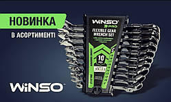 Набір комбінованих ключів з тріскачкою та карданом WINSO PRO Cr-V, 10 шт (8–19 мм), у чохлі
