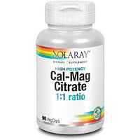 Микроэлемент Кальций Solaray Cal-Mag Citrate 1:1 Ratio, High Potency 90 Veg Caps SOR04524 TN, код: 7705994