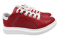 Кеди жіночі з натуральної шкіри на низькому ходу на шнурівці колір Червоний Maxus shoes 74-21 SX, код: 7394343